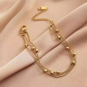 Elegant 3-Layer Stainless Steel Beaded Chain Bracelet for Women