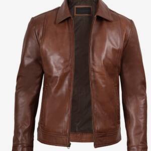 Men’s Brown Leather Jacket – Classic Real Leather Outerwear with Shirt Collar